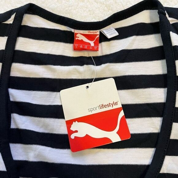 Puma Women's Black And White Scoop Neck Striped Swing Tank Top Size Small NWT - Picture 5 of 8